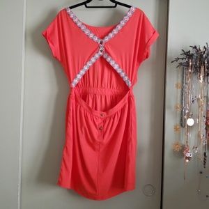 GB coral open back embroidered dress